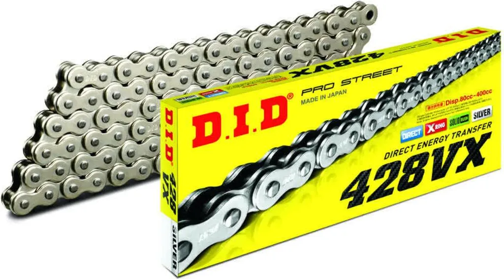 Chaîne DID 428 VX X-Ring Argent 142 Maillons avec Attache à Clip Rapide