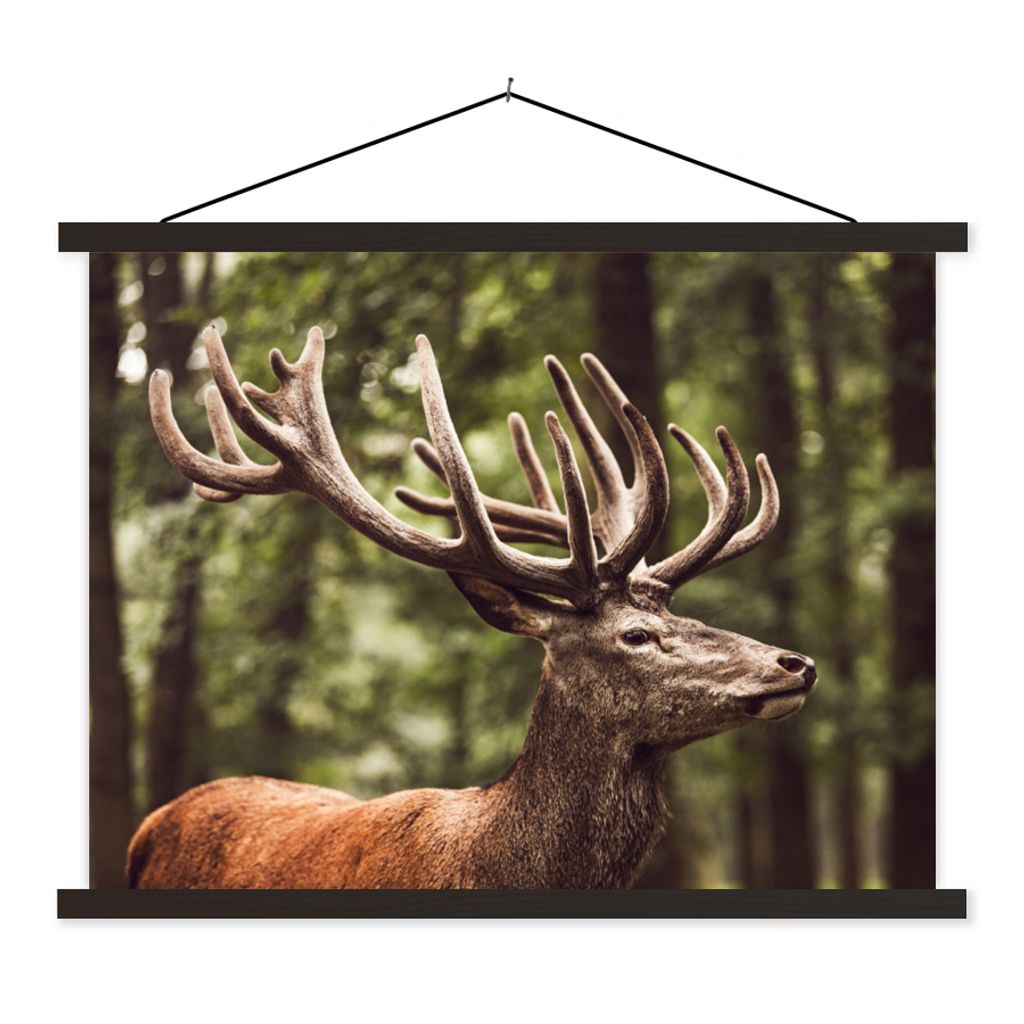 MuchoWow Textilposter Hirsch - Natur - Geweih - Wald - Tiere 40x30 cm mit schwarzem Rahmen - Dekorationen