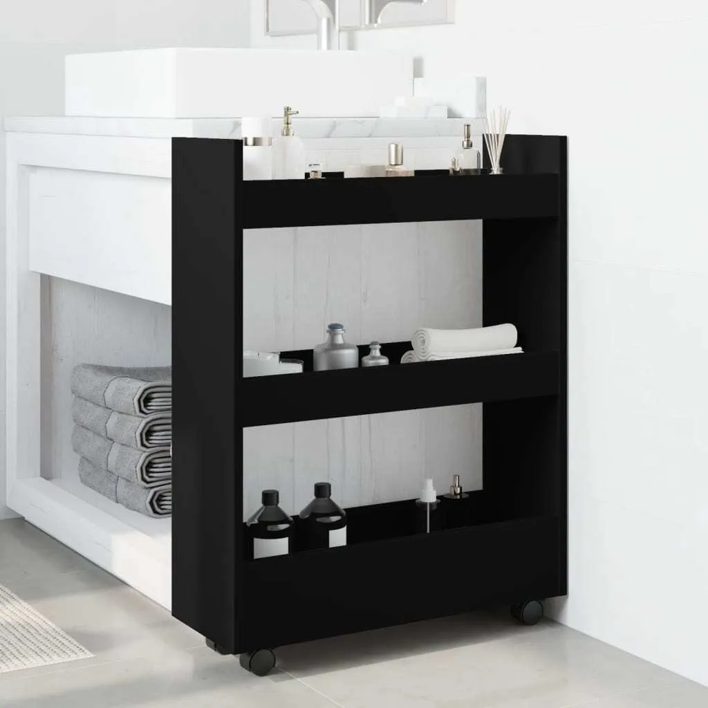 Carrello Portaoggetti 3 Ripiani Regolabile Con Ruote - Scaffale Multiuso Per Bagno, Cucina E Soggiorno - Organizer Da Pavimento In Plastica Bianco