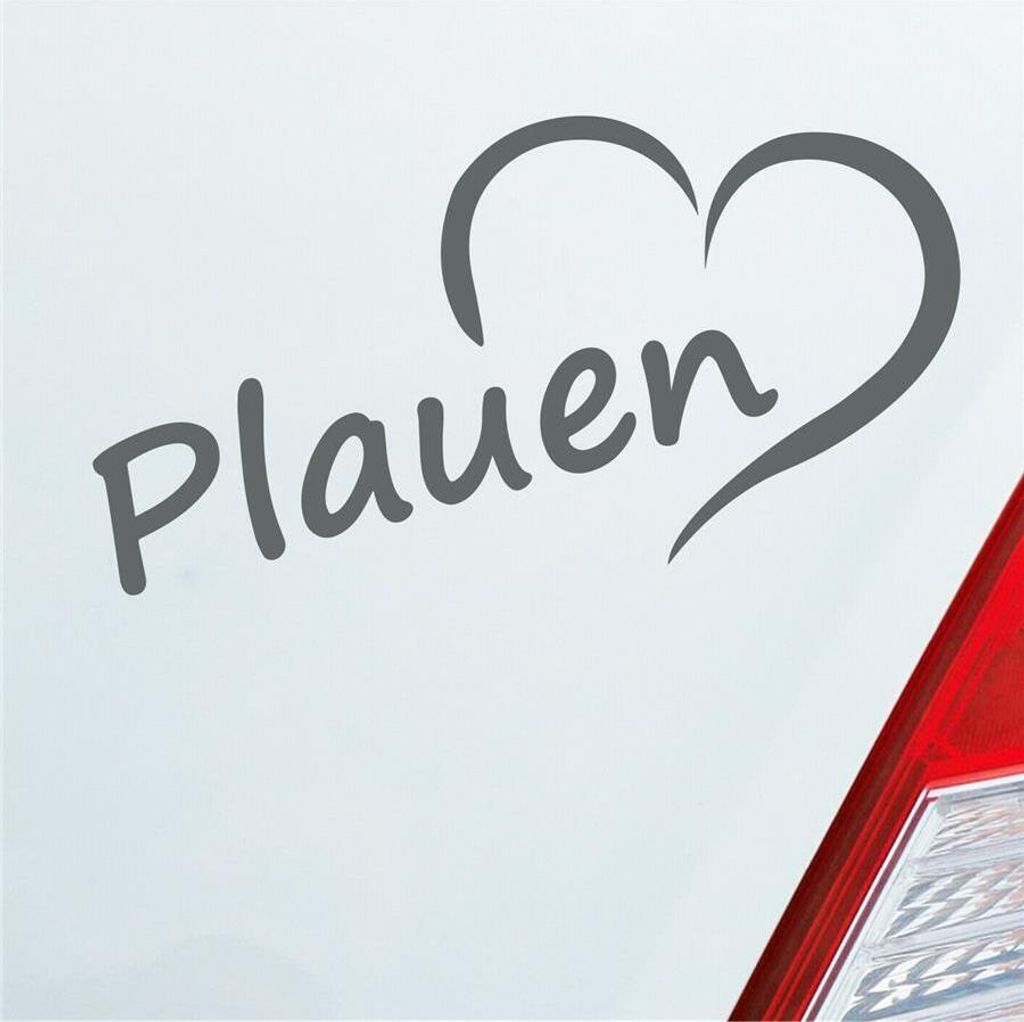 Auto Aufkleber Plauen Herz Stadt City Liebe Love Heimat 15,5x8 cm Grau Sticker Heckscheibenaufkleber
