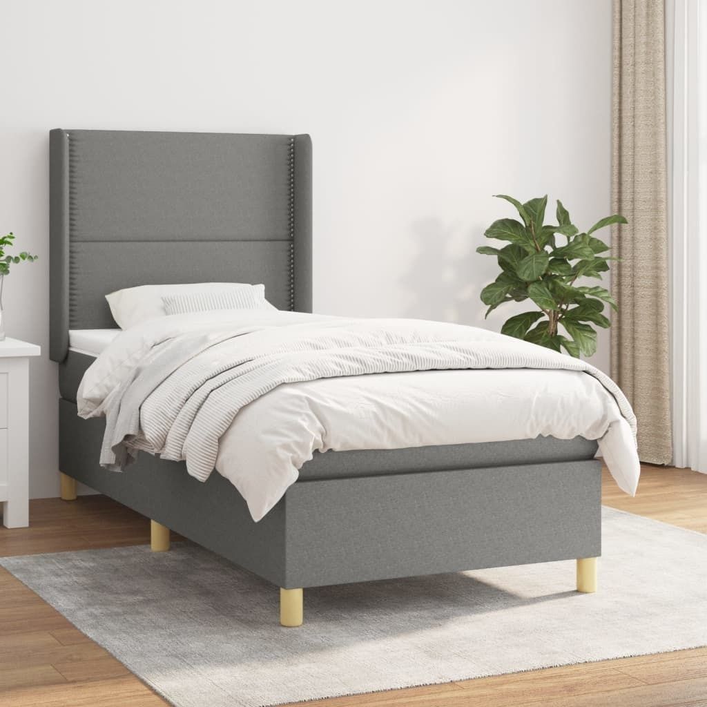 CLORIS Boxspringbett Polsterbett mit Matratze Dunkelgrau 80x200 cm Stoff, 52,09 kg