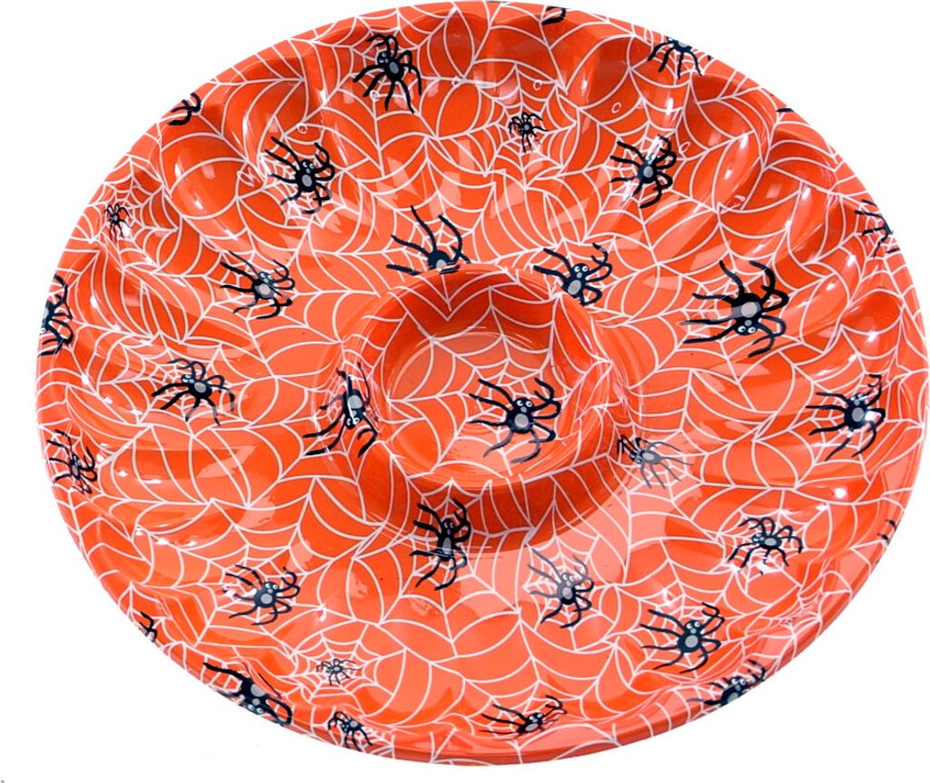 Halloween Dekoration - Schale mit Spinnendruck (orange, 35cm) Deko