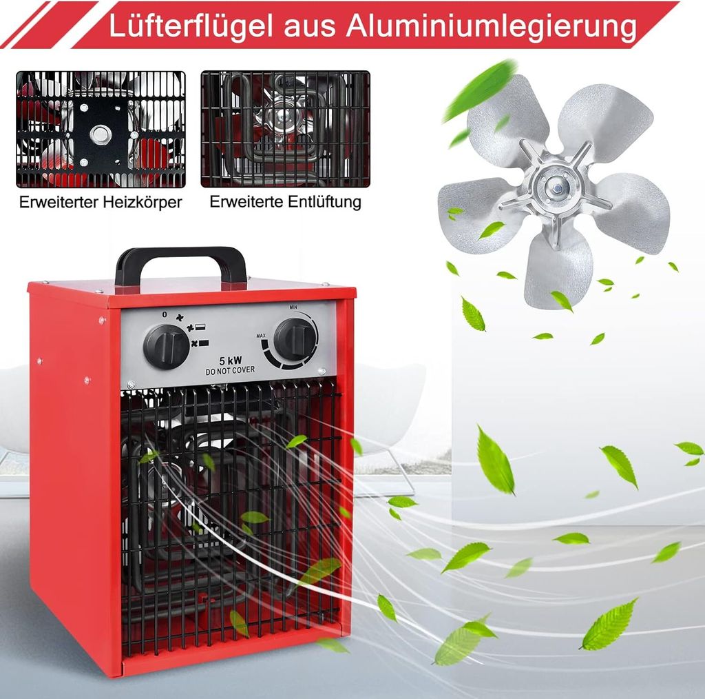 Chauffage Électrique 5 KW 220V 3 Niveaux - Thermostat Puissant Intérieur Extérieur