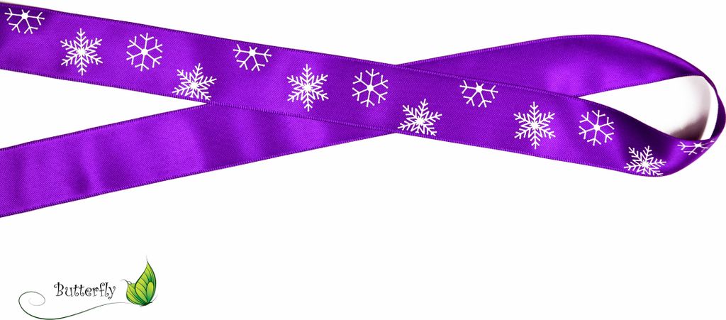 Satinband 25mm, weiße Schneeflocken, 20 Meter, Farbauswahl:lila / purpur 465