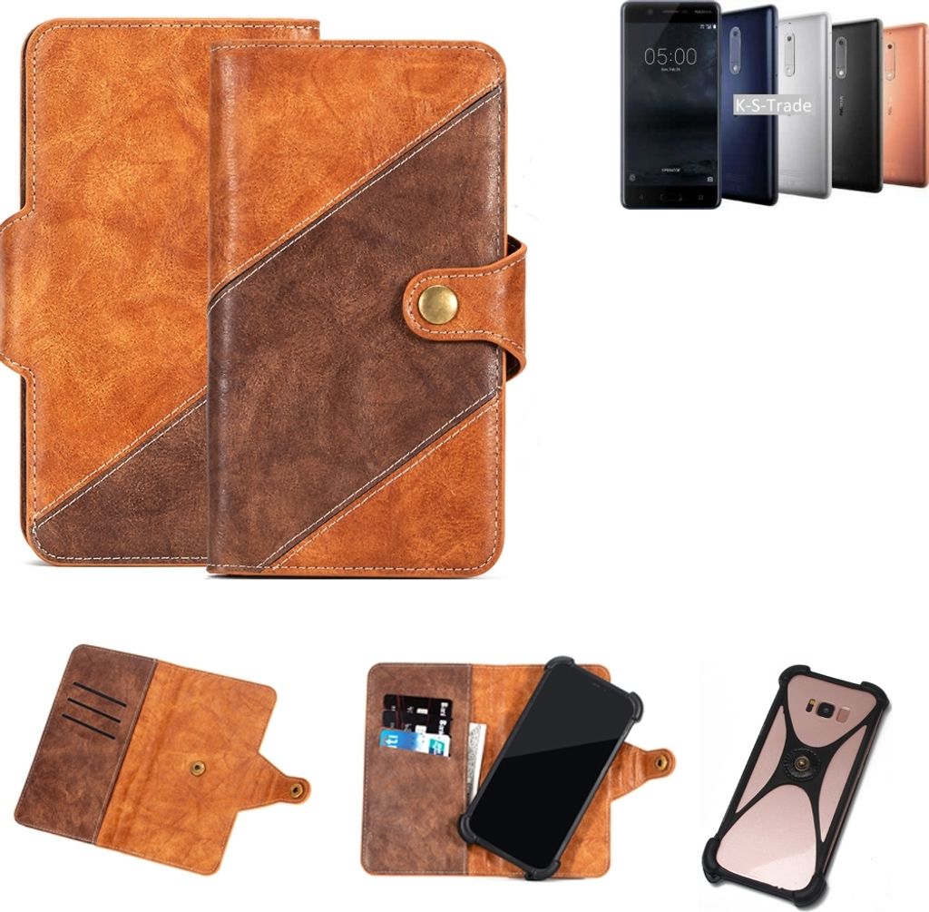 K-S-Trade Handy-Hülle Schutz-Hülle Bookstyle Case Wallet-Case kompatibel mit Nokia 5 Dual-SIM Handy Cover Bumper Kantenschutz Smartphone dunkelbraun
