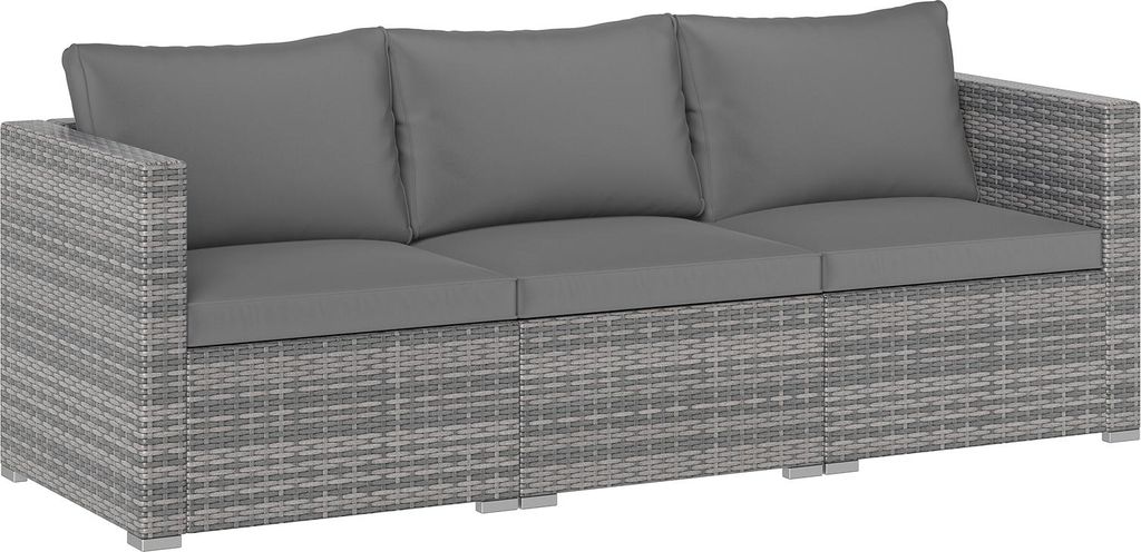 COSTWAY Sofa ogrodowa z polyratanu z poduszkami, 3-osobowa Zdjęcie produktu 