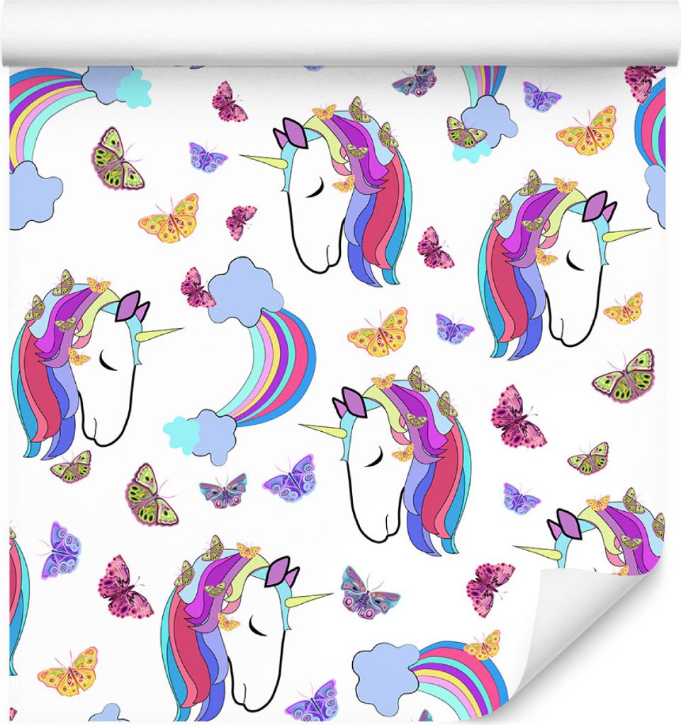 10m VLIES TAPETE Rolle Kinderzimmer Einhürner Schmetterlinge Wolken XXL