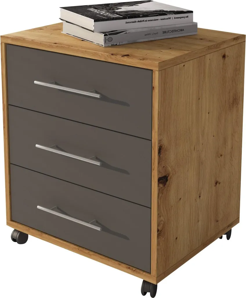 Table de Chevet Haute Pisano Chêne Marron - Rangement Chambre 3 Tiroirs