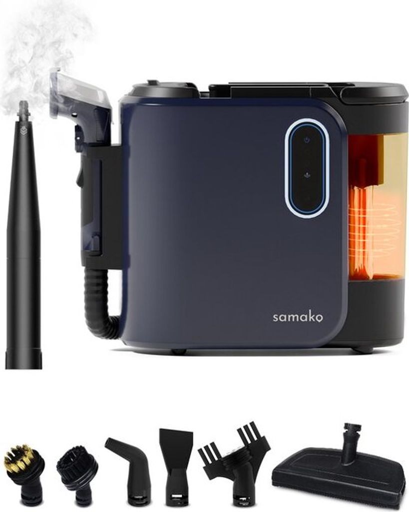 Samako Polsterreiniger Gerät PowerClean Pro 2000W – Dampfreiniger und Fleckenentferner – 8 Aufsätze – 100° Dampf – Sofa-Reiniger