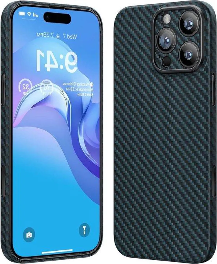 Coque fibre de carbone iPhone 16 Pro Max bleu - Ultra fine et robuste