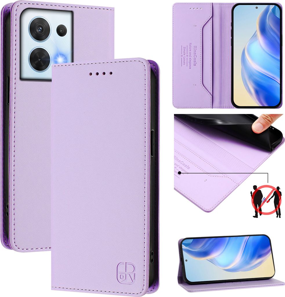 Lederhülle für Oppo Reno8 5G Hülle Flip Brieftasche Kartenfächern Ständer Schutzhülle Violett