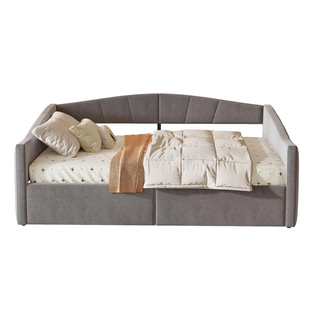 Canapé-lit double 140x200 polyvalent gris avec sommier et rangements