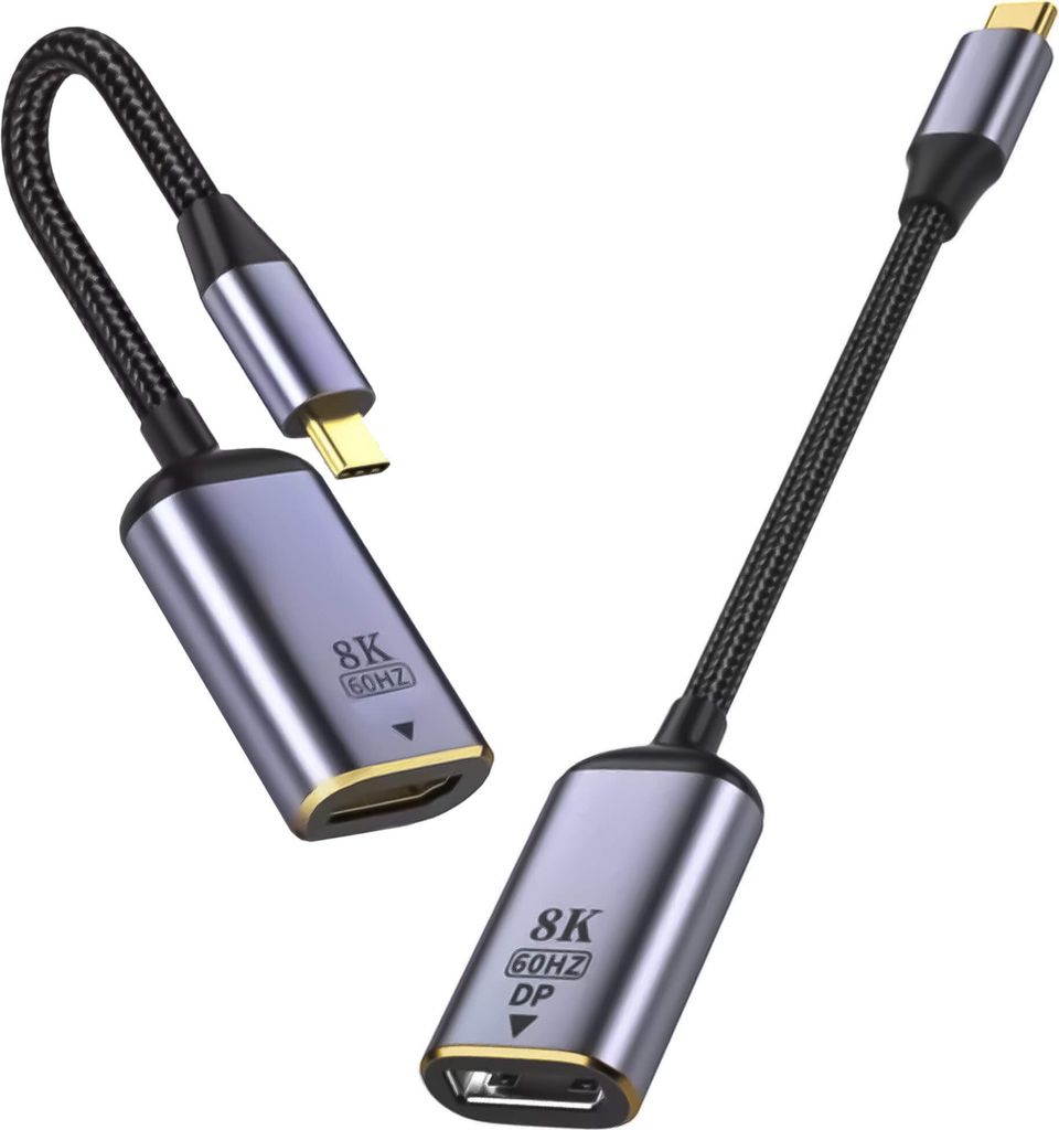 Adapter USB Typ C Stecker auf DisplayPort 8K 60Hz Buchse Reagle Kompatibler Monitor, Computer, Tablet