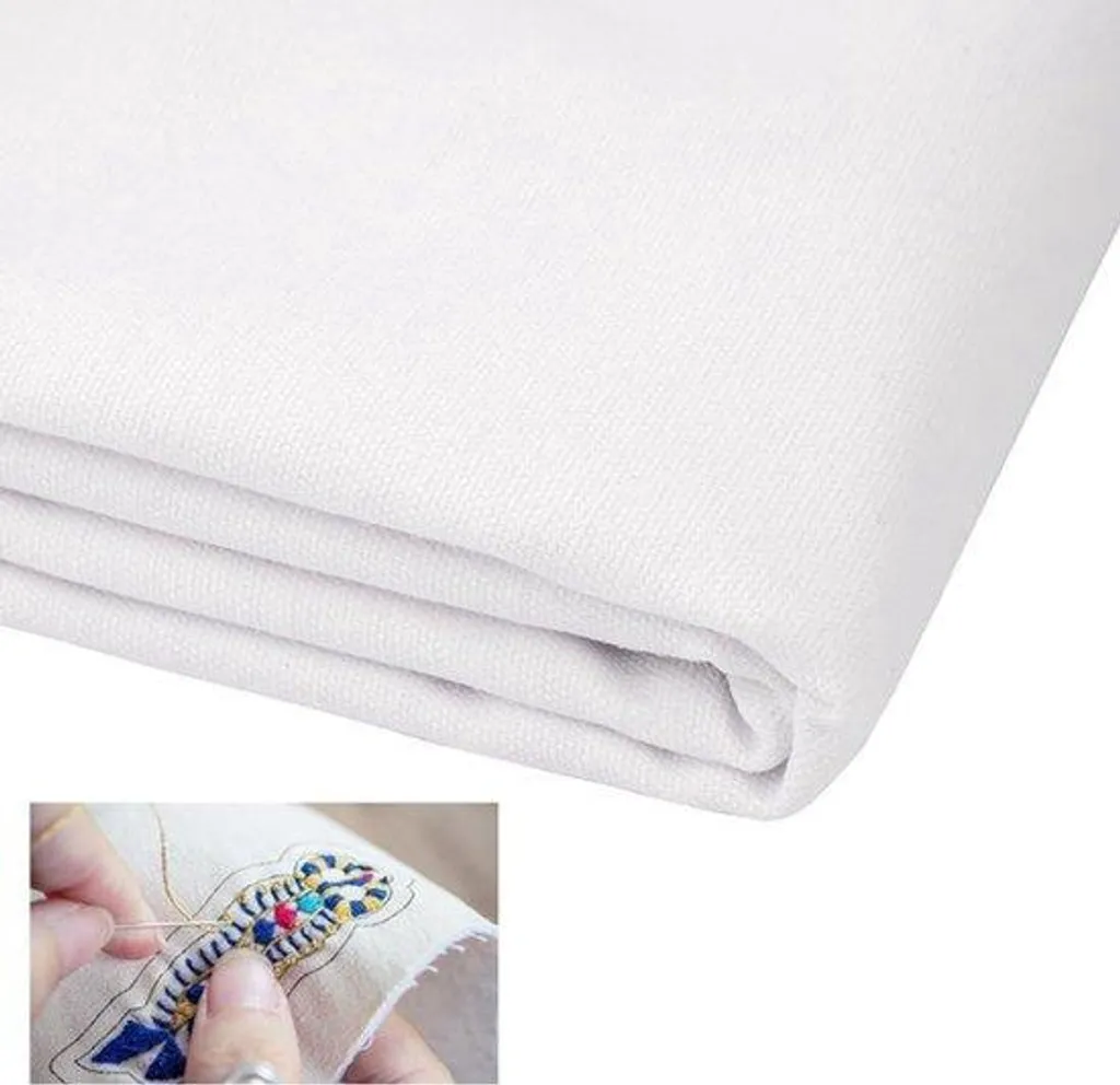 Tissu blanc en coton pour broderie main et couture DIY - 50 x 70 cm