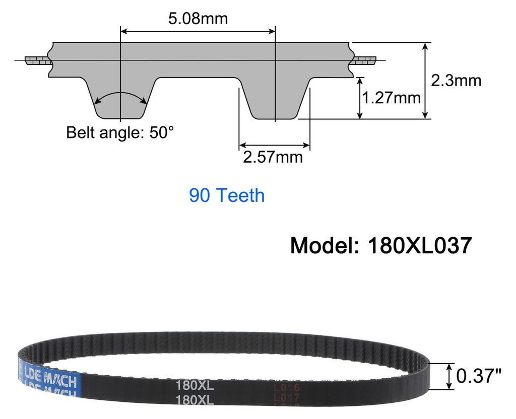 2 Stš¹ck 180XL 037 Zahnriemen 90 Z?hne Gummi Zahnriemen 0,37" Breite 0,20" Steigung Gummizahnriemen Keilriemen Industrie Antriebsriemen Mechanisc...