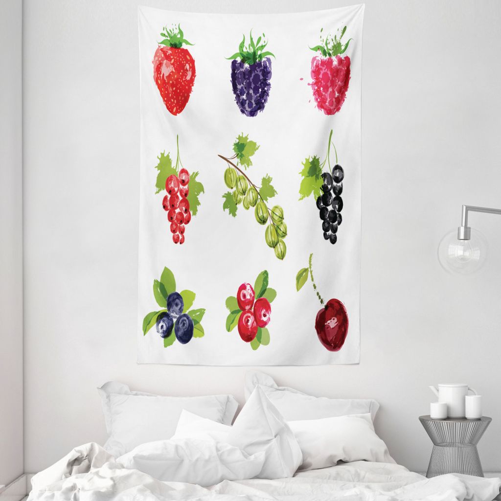 ABAKUHAUS Obst Wandteppich und Tagesdecke, Zusammensetzung der Beeren aus Weiches Mikrofaser Stoff Waschbar ohne Verblassen Digitaldruck, 140 x 230...