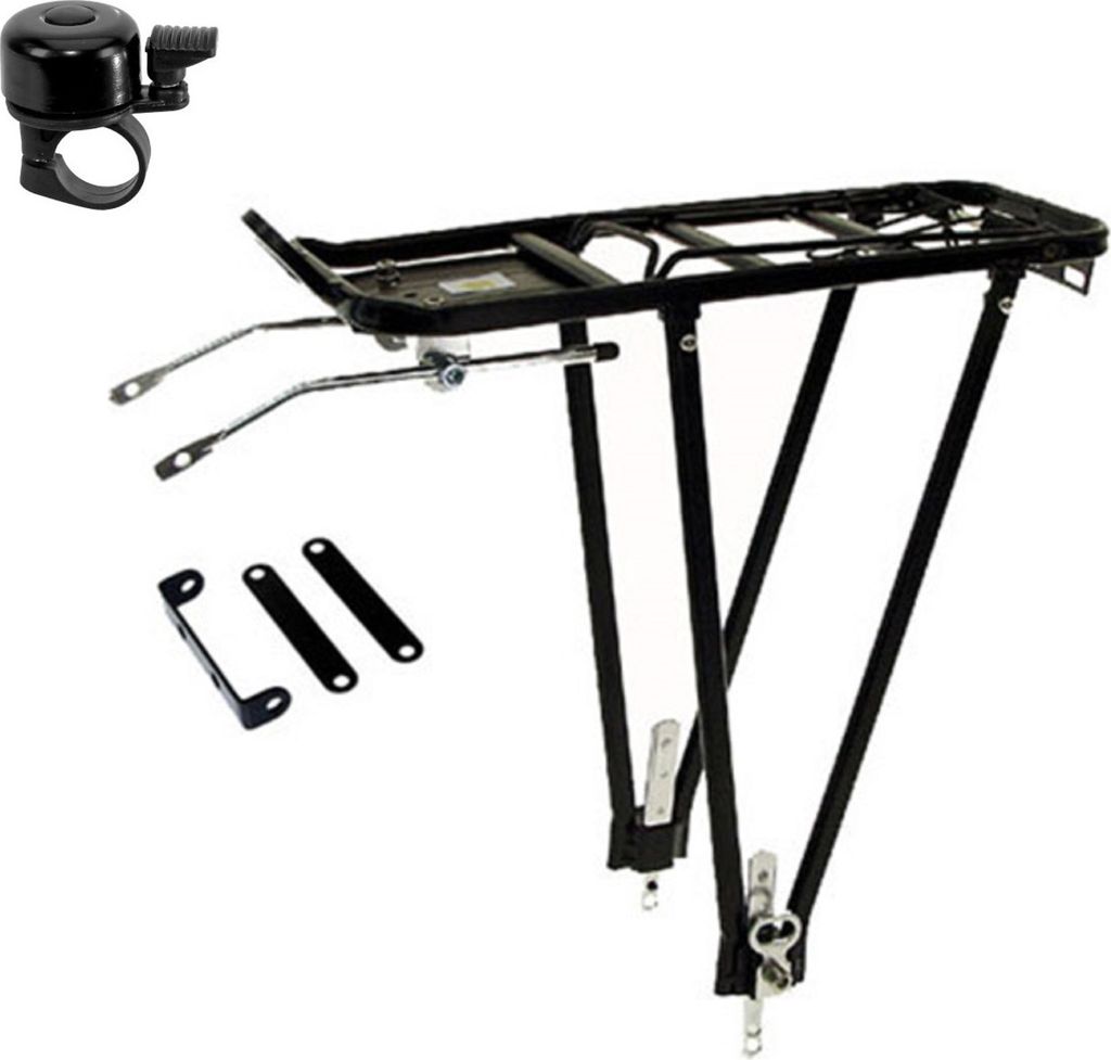 maxxi4you M-Wave Alu Fahhrad Gepäckträger Screw-On II A Schwarz für 24"-28" inkl. maxxi4you Fahrradklingel