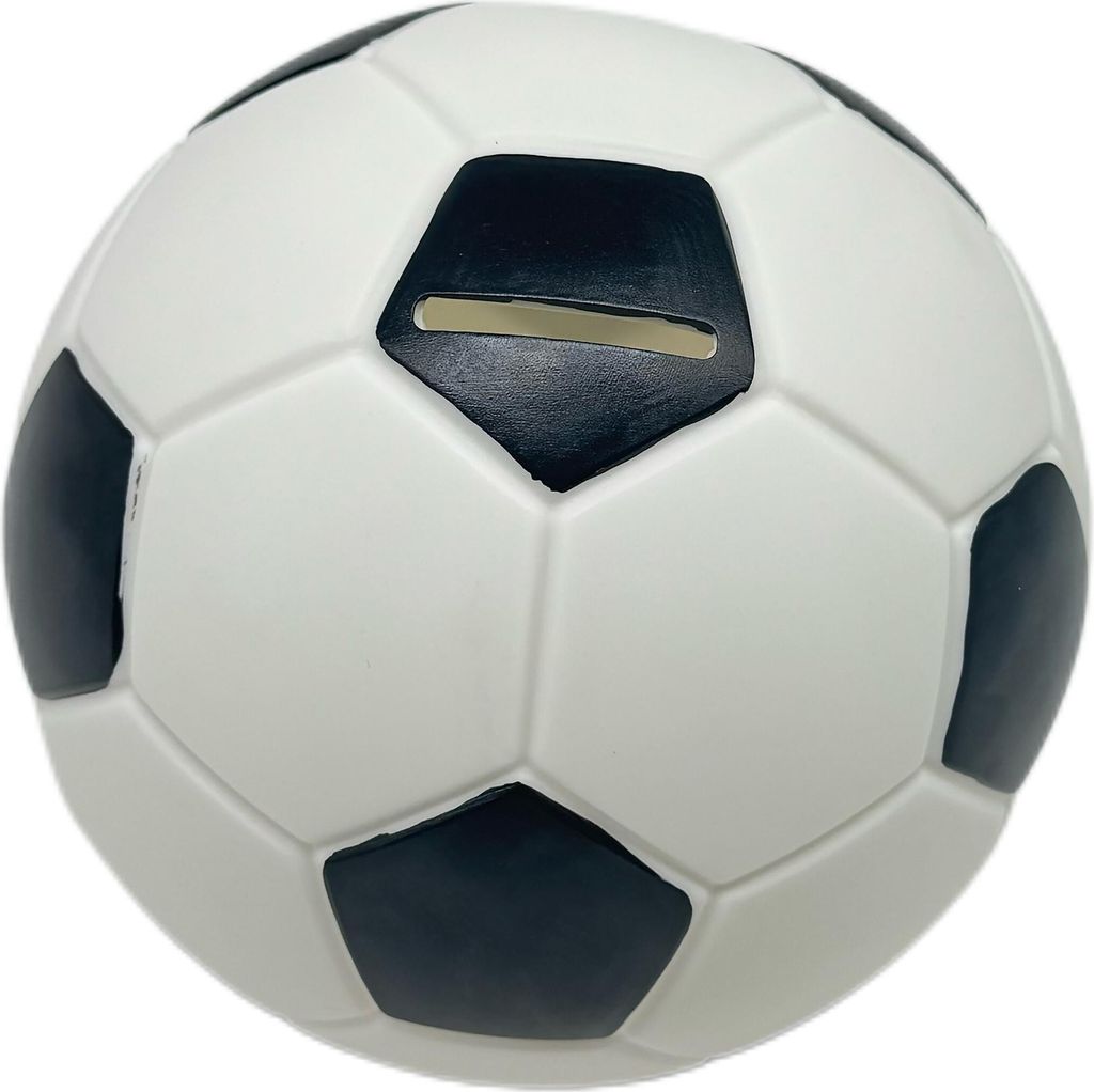 Relaxdays Fußball Spardose, Ø 15 cm, Kunstharz Sparbüchse, Produktbild 