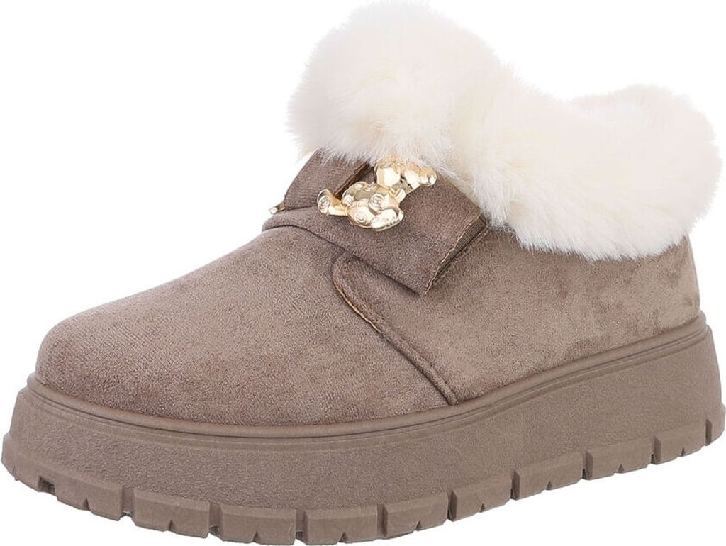 Ital-Design Damen Stiefeletten Plateaustiefeletten Warm gefüttert Wildlederoptik Snowboots 87475158 Hellbraun Gr. 39