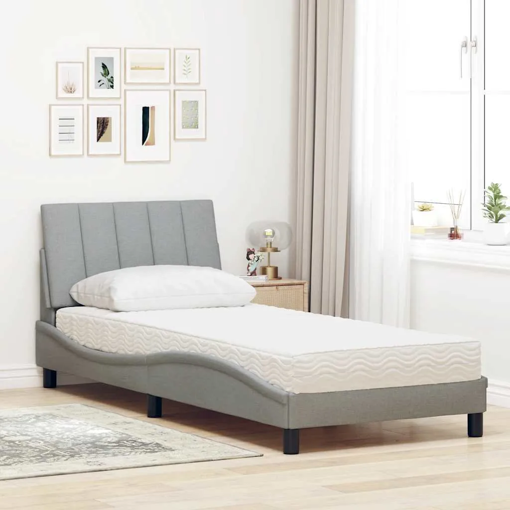 Lit Hanko gris clair 80x200 en tissu avec matelas haute résilience