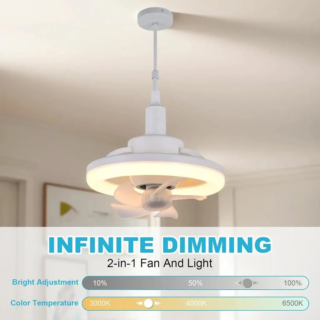 Ventilateur de plafond avec lampe LED 45W Blanc E27 - Kit Complet Pro