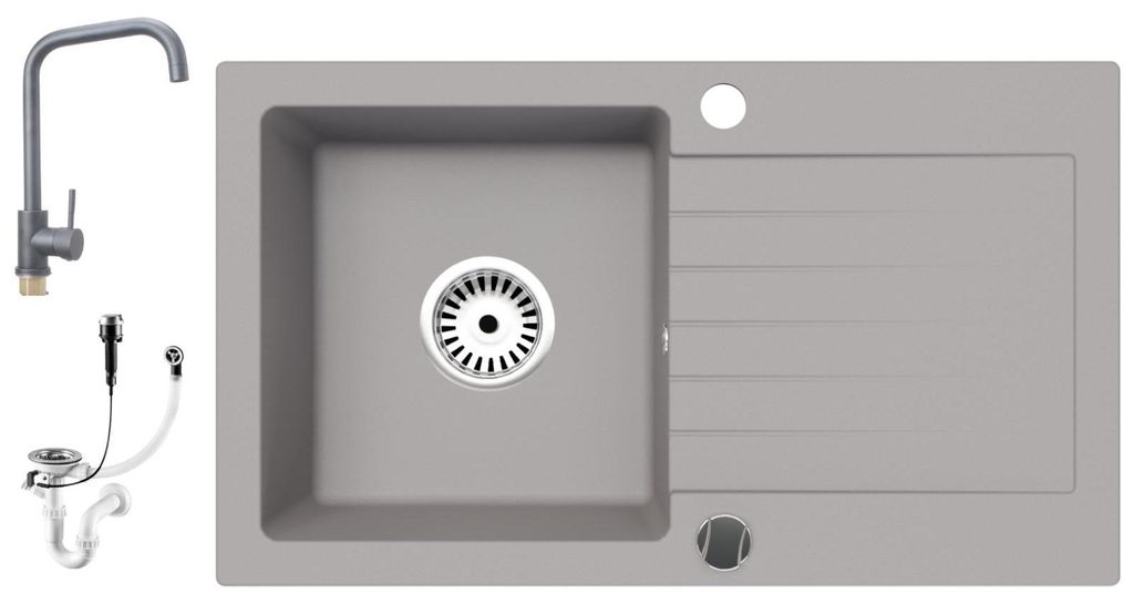 [Granitspüle 76x44 in verschiedenen Farben+ Armatur Steel] Produktbild 