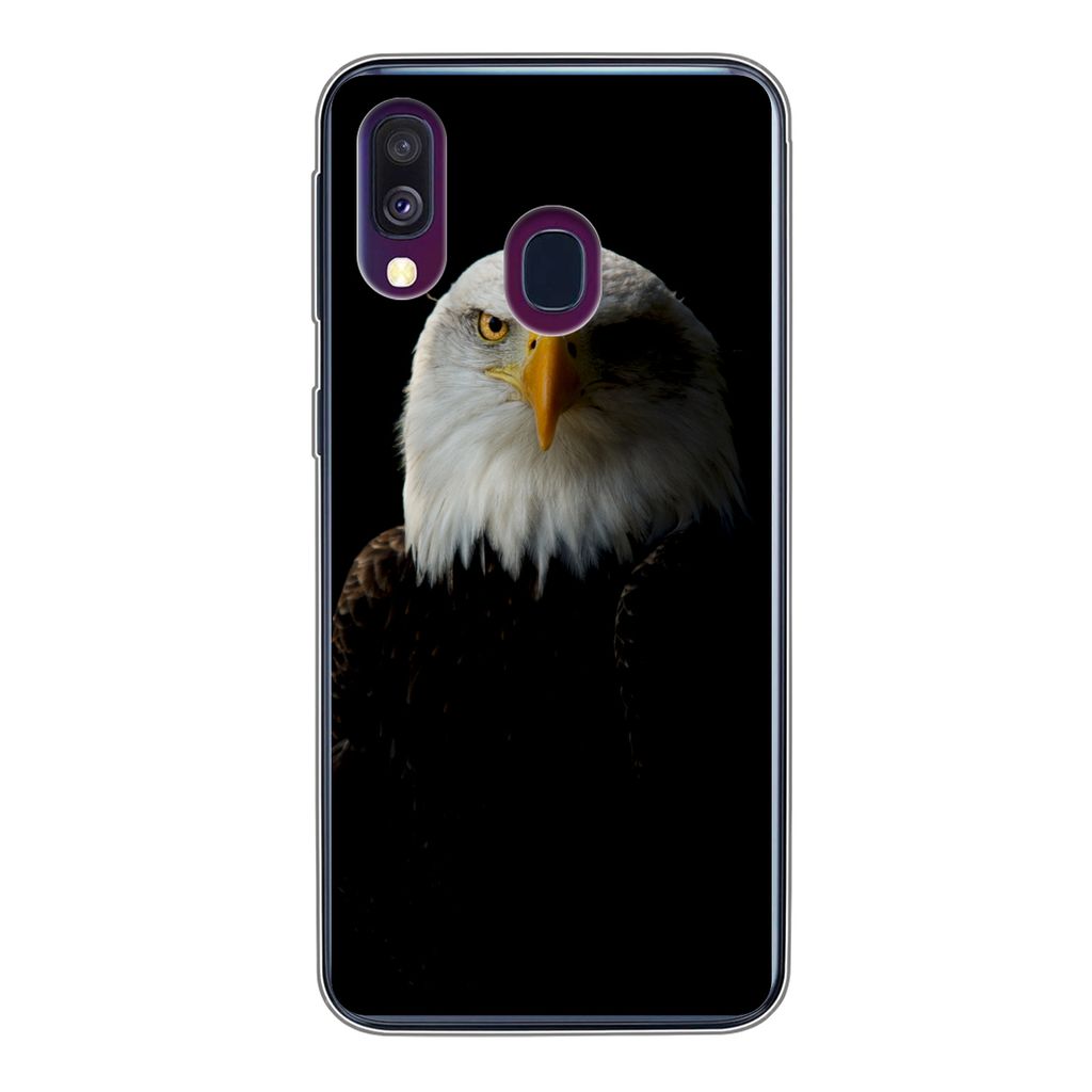 MuchoWow Handyhülle Schutzhülle Hülle für Samsung Galaxy A40 Adler - Vogel - Schwarz Silikon Softcase Handy Hülle - Handy-Tasche