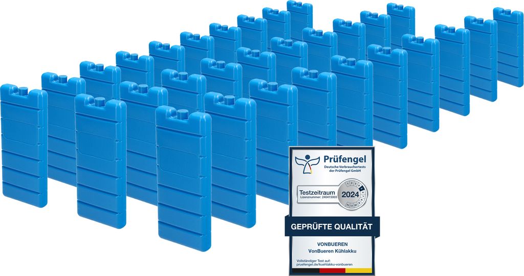 VonBueren 30 x Kühlakkus für Kühltasche | 12h Lange Kühlung | ca. 200 g je Kühlakku | ca. 8,1 x 15,2 x 2,2 cm | auch für Kühlbox
