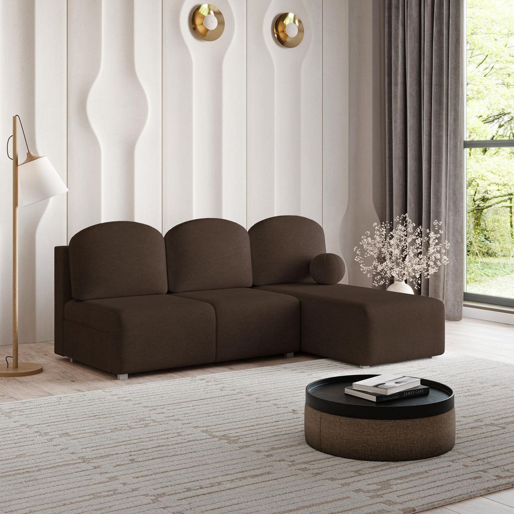 Masseno Ecksofa TRAMA mit Schlaffunktion L-Form, Sofa mit Bettkasten, Wohnzimmersofa, Couch, Soffa, Bettsofa, Couchgarnitur- Braun, NEVE 28