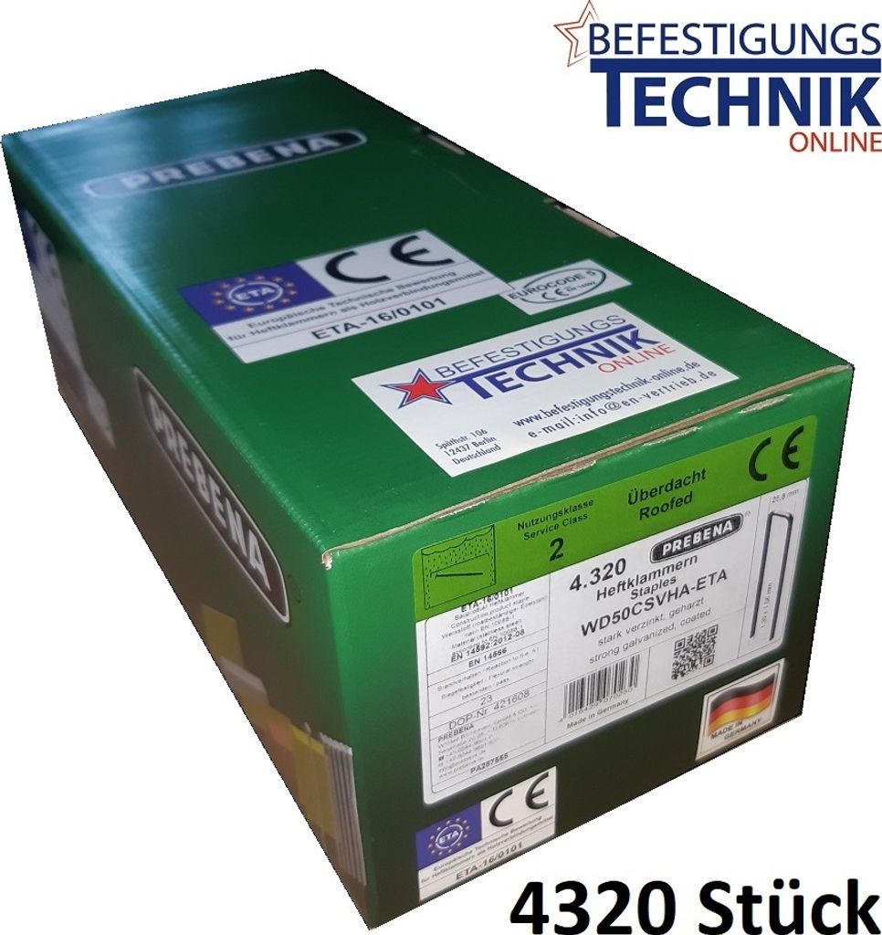 Prebena Klammern WD-50CNK 50mm verzinkt 4C-WD75 Makita AT2550A Haubold BK 2550 PN 2550 KL-54 4,32M P