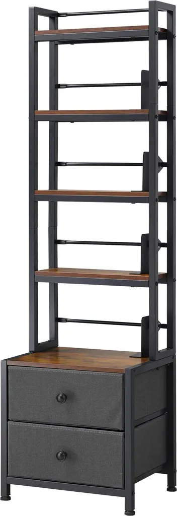 Meuble Multimédia 4 Niveaux et 2 Tiroirs de Stockage Finition Noire Mate