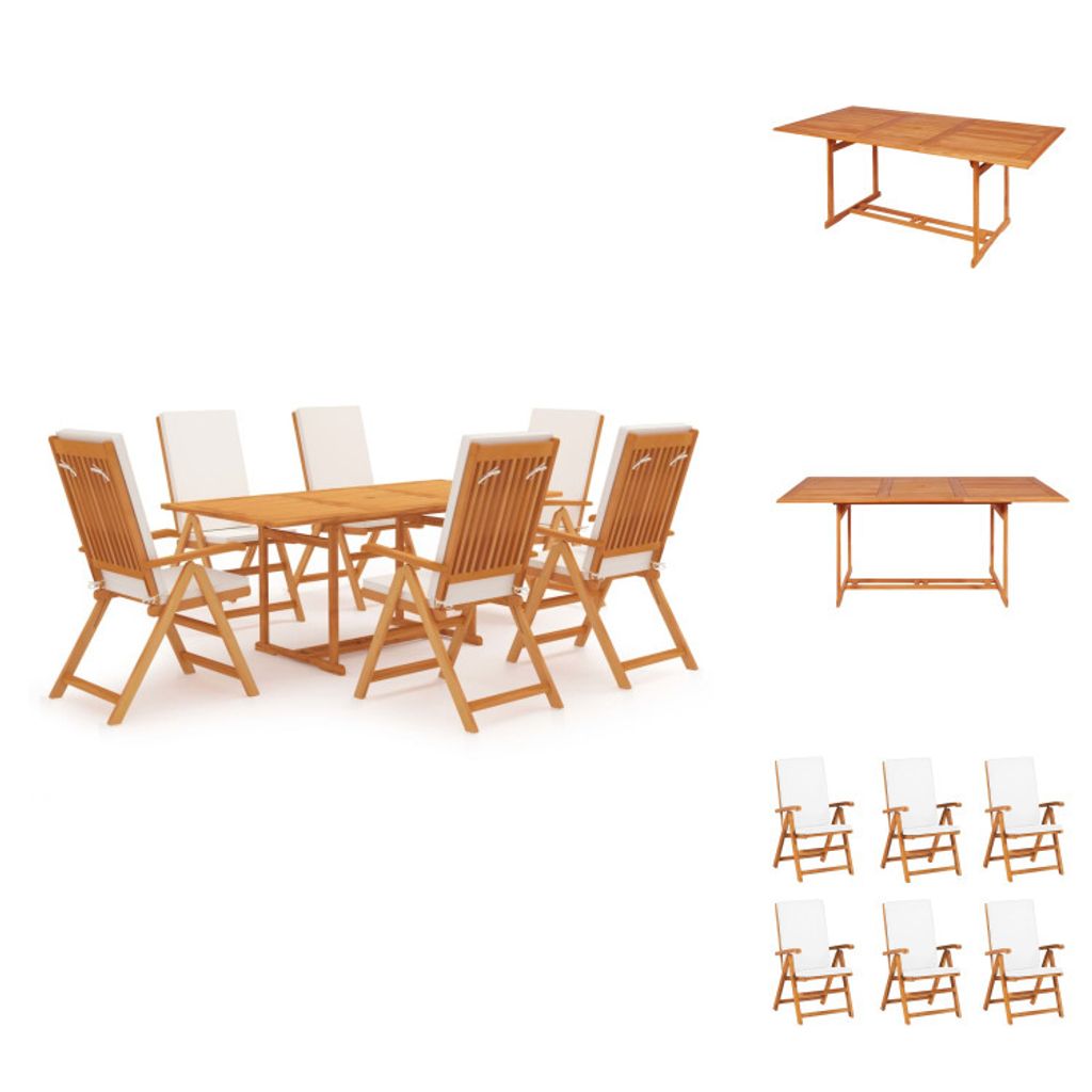 vidaXL 7-tlg. Garten-Essgruppe mit Kissen Massivholz Teak - Gartenmöbel-Sets