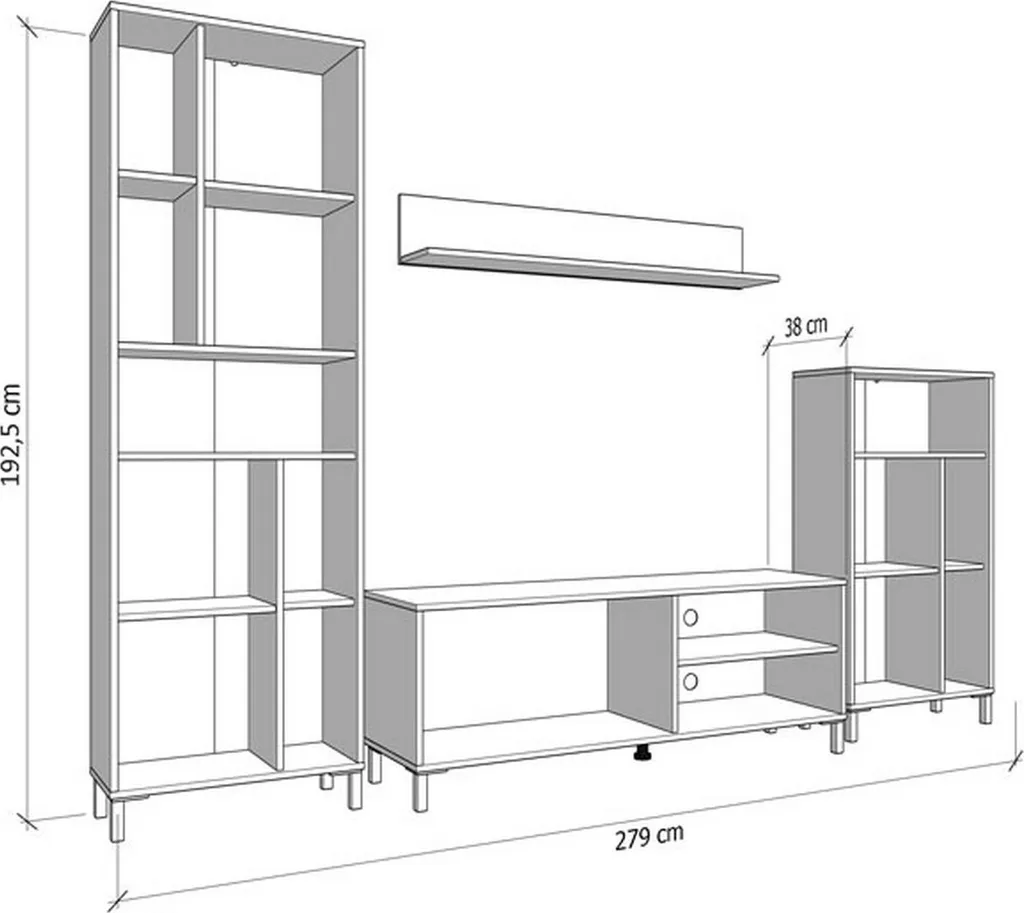 Civitate Mur Modulable 279x38x193h cm Anthracite - Bibliothèque Design - 5