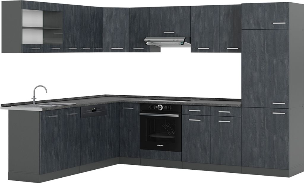 Eckküche Vicco R-Line Schwarz Beton/Anthrazit 287 x 60 cm AP Anthrazit, Model 47425
