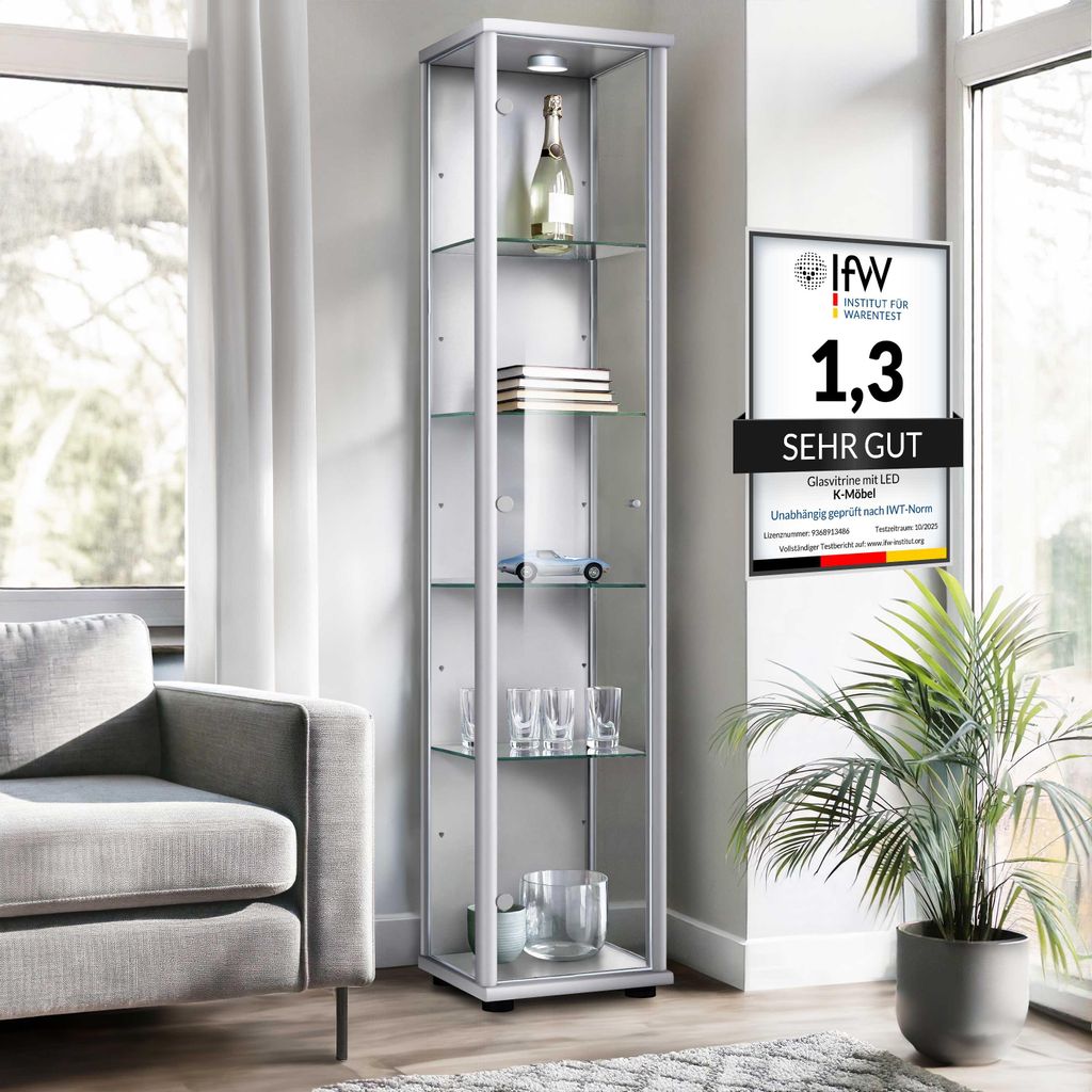 K-Möbel Witryna szklana stojąca w kolorze aluminium / Zdjęcie produktu 