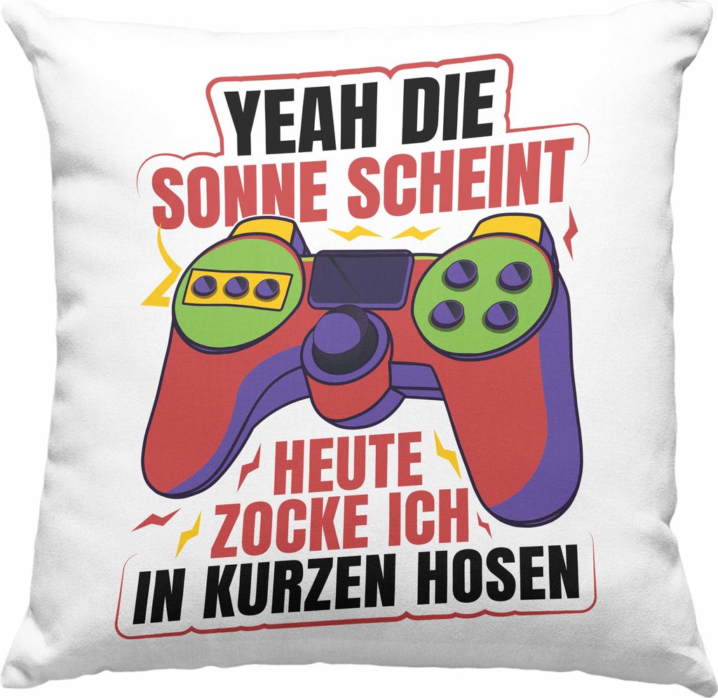 Trendation - Lustige Gamer Deko-Kissen mit Füllung 40x40 Zocker Geschenk Gamer Gamergirl Geschenkidee Geburtstag Yeah Die Sonne Scheint (Blau)