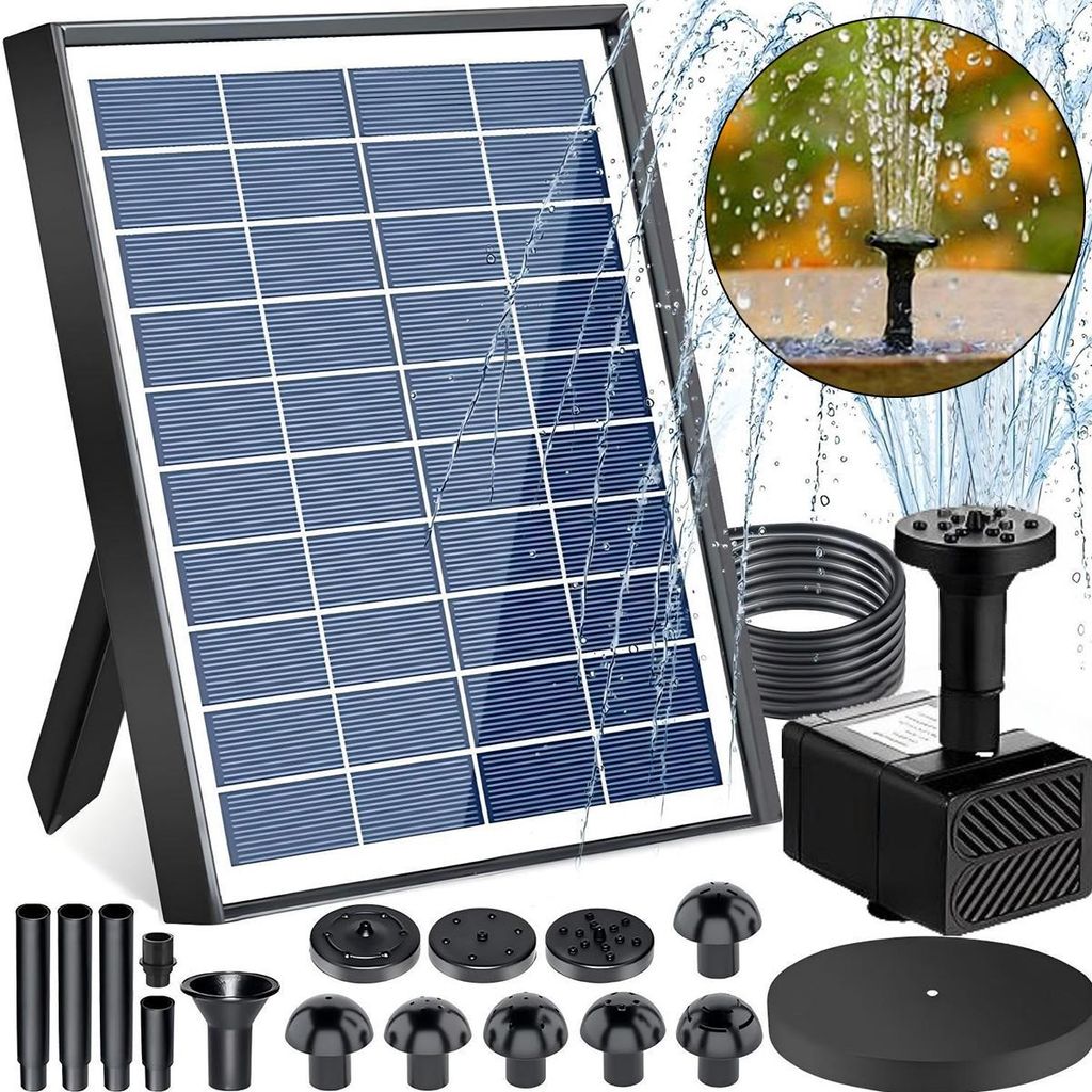 Solar Teichpumpe 6,5W mit Schutzfunktion, geeignet für Gartenbrunnen Vogelbad und Wasserspiele