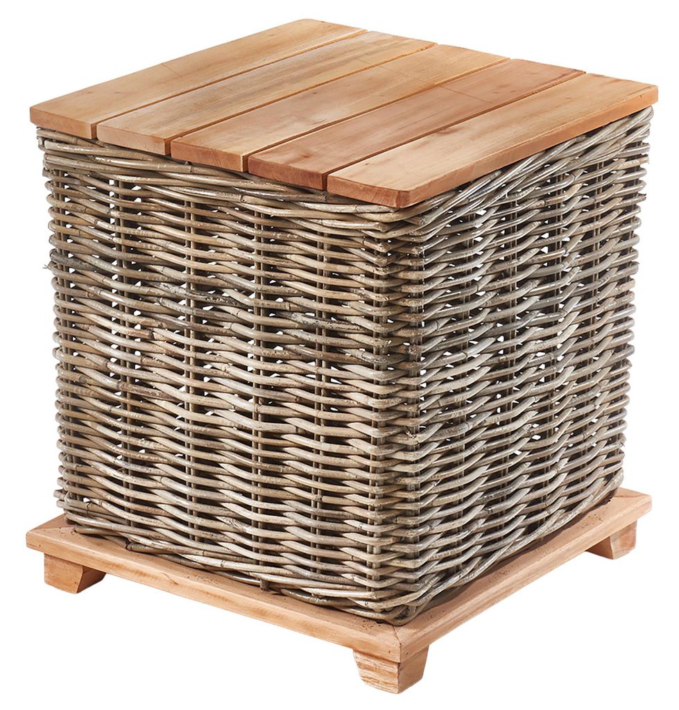 Kobolo Beistelltisch Tisch mit Stauraum 45x45x49,50 cm krabu Rattan Holz | Couchtisch neben Sofa Nachttisch Sofatisch Boho Ablagetisch Wohnzimmer Deko
