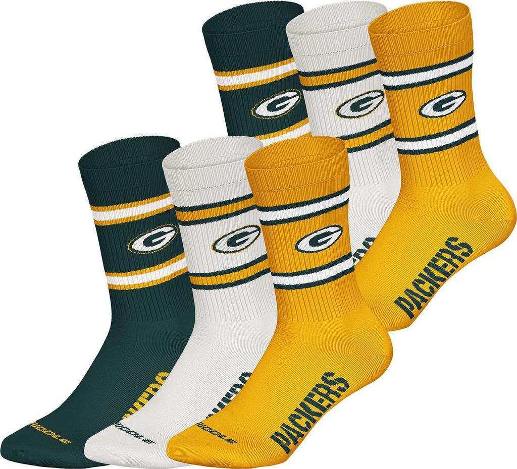 Huddle Unisex Freizeitsocken Green Bay Crew 6-Pack grn-wht-yel - Größe 39-42