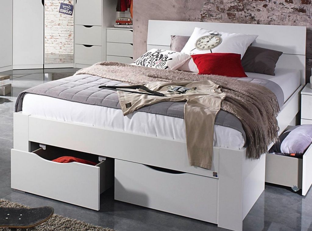 Rauch Bett mit Schubkästen grau-metallic alpinweiß Funktionsbett Schubladenbett 