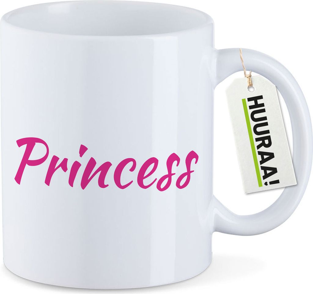 Huuraa Kaffeetasse Princess Schriftzug 330ml Weiß Keramik Kaffeebecher Geschenkidee