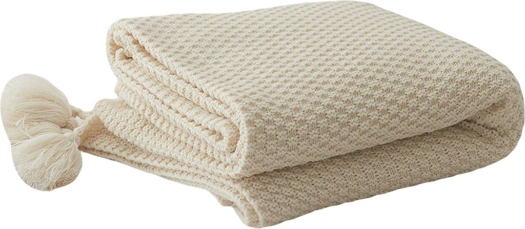 Nordische Strickdecke, einfarbig, mit Fransen, Anti-Pilling-Überwurfdecke mit Quasten für Heimdekoration, Bett, Sofa, Reisen