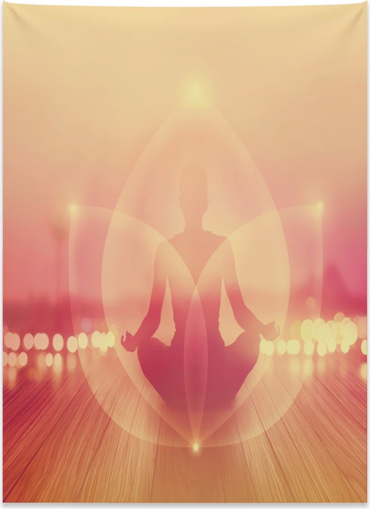 Abakuhaus Yoga Wandteppich, Meditation im Sonnenaufgang Zen aus Weiches Mikrofaser Stoff Kein Verblassen Klare Farben Waschbar, 110 x 150 cm, Dunkl...