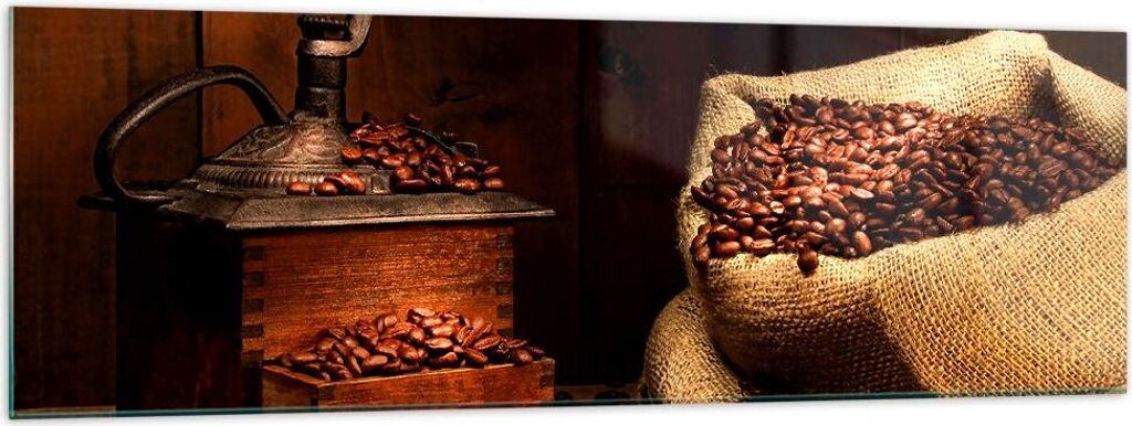 Bilder auf glas - Frühstück Schokolade Kaffee Bohnen - 160x50cm - Glasbilder - Wandbilder - Kunstdruck - Wanddekoration aus Glas - Glas Bilder - ...