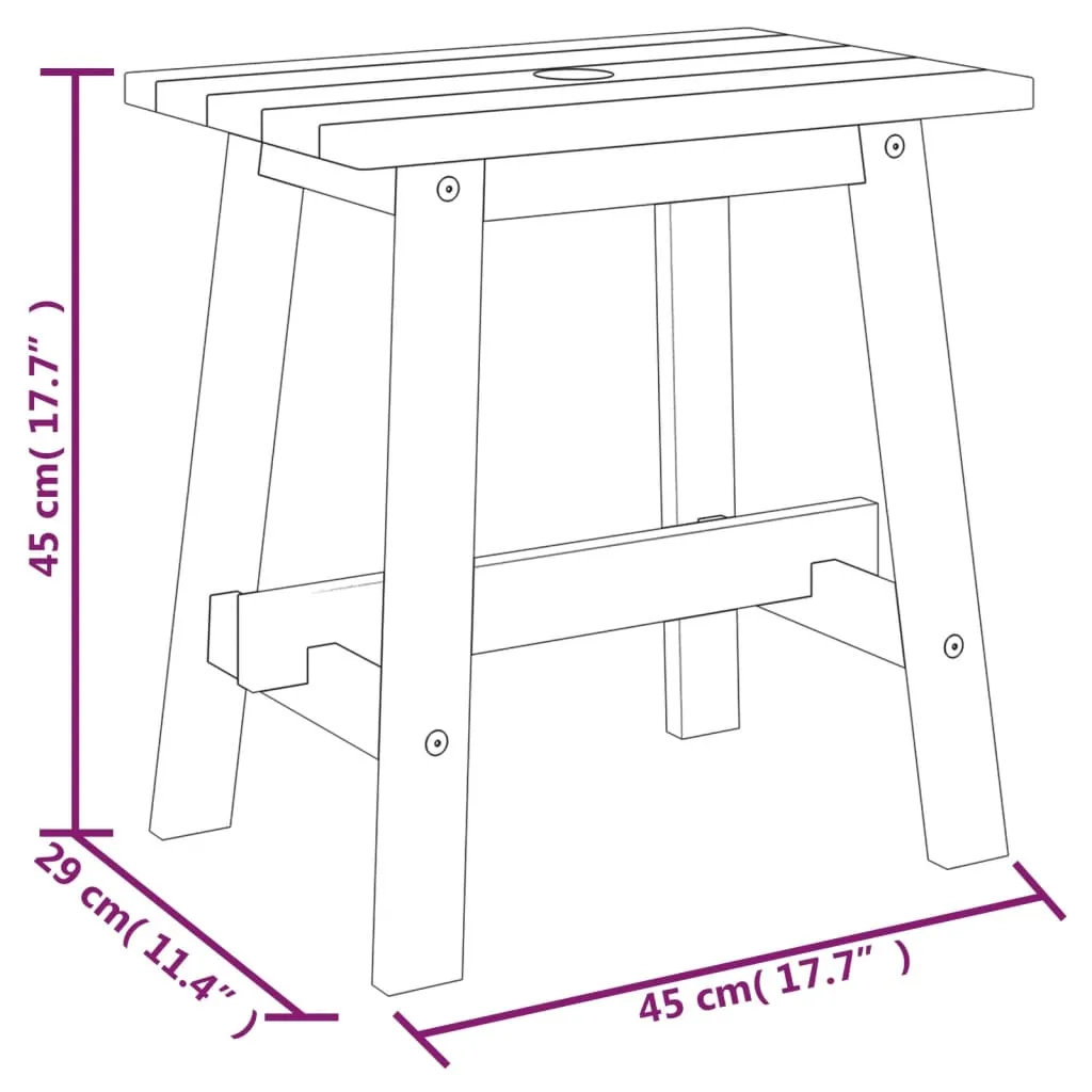 Tabouret en Bois Massif 45 cm - Siège d'Appoint Robuste Rectangulaire - 9
