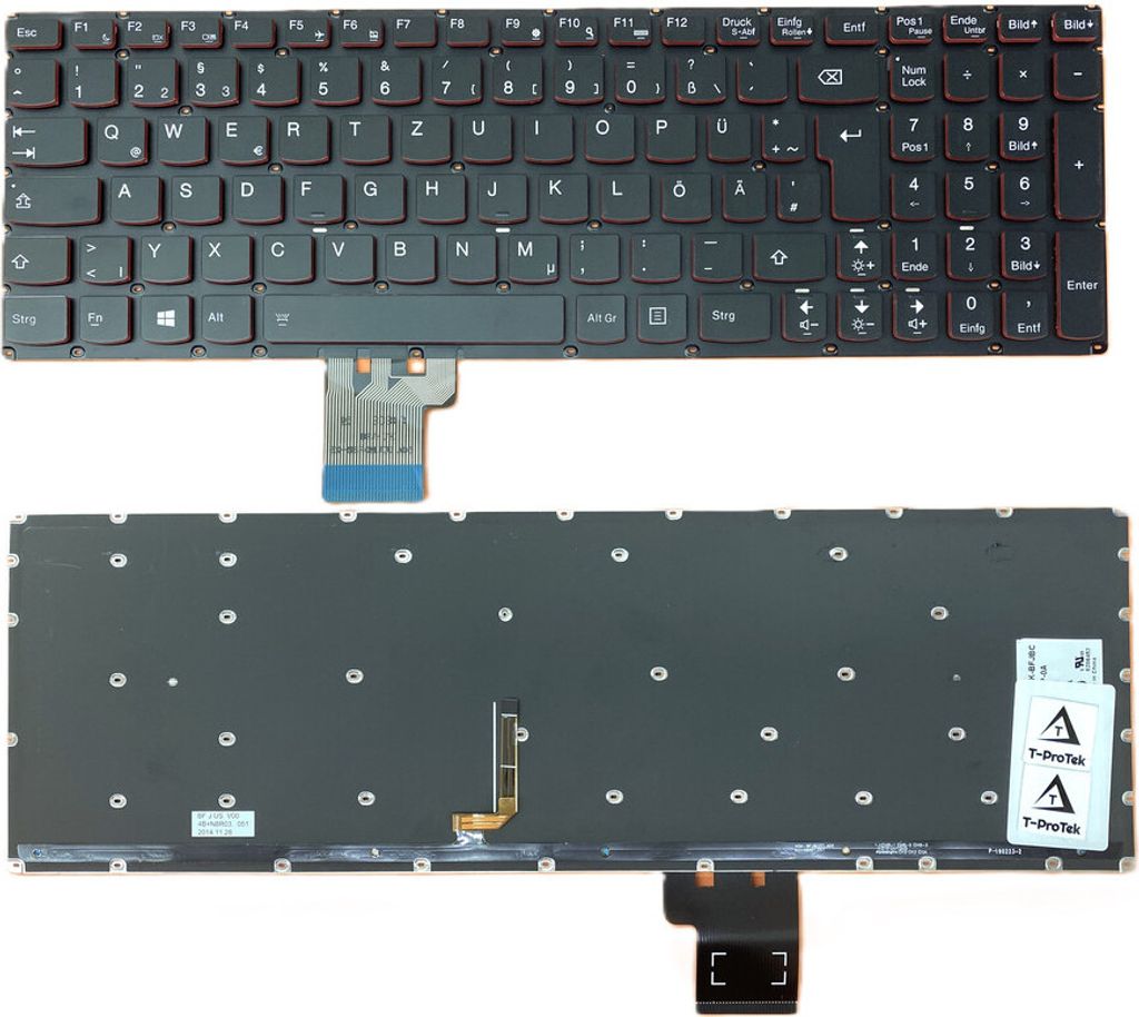 DEUTSCHE - Tastatur Keyboard mit Beleuchtung kompatibel für Lenovo IdeaPad Y50-70AS
