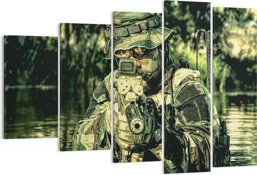 Bild auf Leinwand - Leinwandbild - Soldat Gewehr - 150x100cm - Wand Bild - Wanddeko - Wandbilder - Leinwanddruck - Bilder - Kunstdruck - Wanddekora...