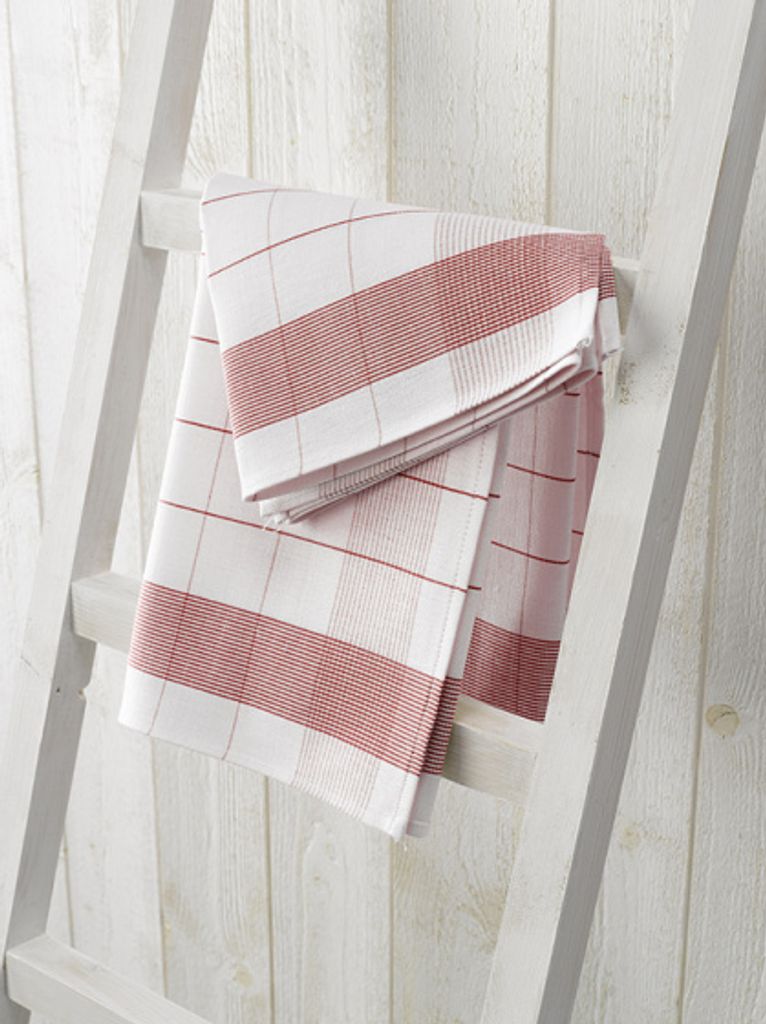 küchenhandtuch 65x65 cm Baumwolle/Leinen weiß/rot 2 Stück