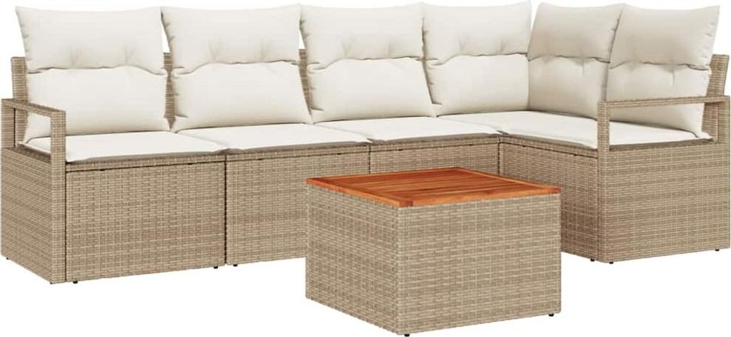Gartensofa-set mit Speicher 6 pcs Beige und Creme Poly-Rattan