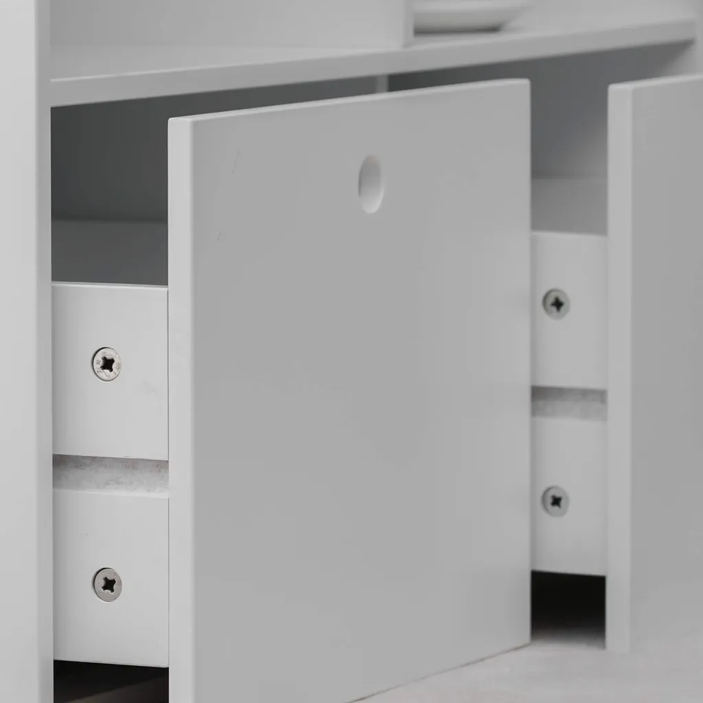 Rebecca Mobili Bibliothèque en MDF Blanc avec 3 Étagères et 2 Tiroirs